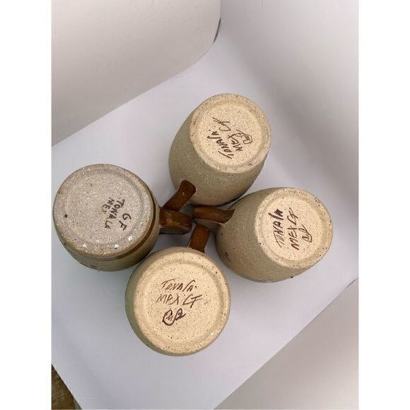 🦋 Mexican Tonala Sandstone Mugs Mexico Co Folk Art Pottery Blue Brown Vintage - Picture 5 of 6